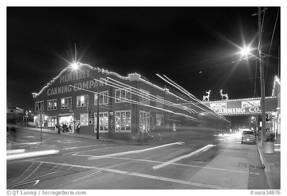 Cannery row at night. Monterey, California, USA (black and white)
