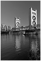 Tower bridge and Sacramento River, late afternoon. Sacramento, California, USA ( black and white)