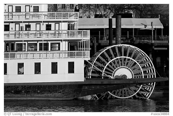 Paddle Wheel of the steamer  Delta King. Sacramento, California, USA (black and white)
