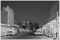 Old Sacramento street at night. Sacramento, California, USA ( black and white)
