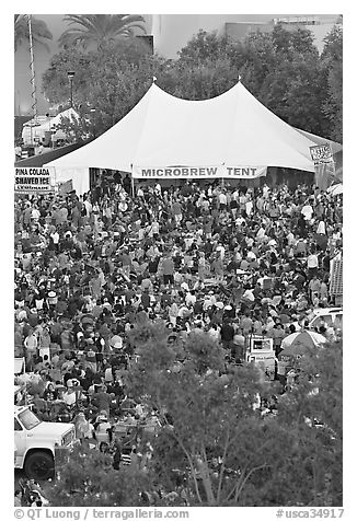 Dense crowd in  Guadalupe River Park, Independence Day. San Jose, California, USA (black and white)