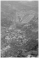 Aerial view of downtown and international airport. San Jose, California, USA ( black and white)