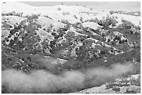 Snow and fog on Mount Hamilton Range. San Jose, California, USA (black and white)