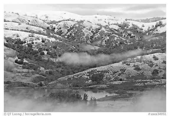 Joseph Grant Park and Mount Hamilton Range with snow. San Jose, California, USA (black and white)