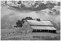 Barn with fresh dusting of snow. San Jose, California, USA ( black and white)
