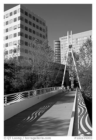 Footbridge on the Guadalupe River. San Jose, California, USA (black and white)