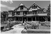 Main facade. Winchester Mystery House, San Jose, California, USA (black and white)