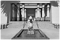 Statue of hippopotamus Taweret and  Rosicrucian Museum. San Jose, California, USA ( black and white)
