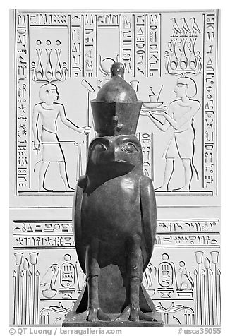 Egyptian wwl and bas-reliefs, Rosicrucian Park. San Jose, California, USA (black and white)