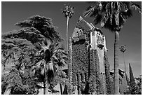 Tower Hall and trees, San Jose State University. San Jose, California, USA ( black and white)