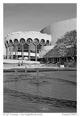 Basin and center for performing arts, late afternoon. San Jose, California, USA (black and white)