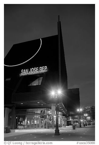 San Jose Rep Theatre at dusk. San Jose, California, USA (black and white)