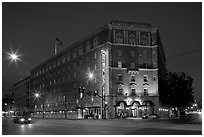 Hotel Sainte Claire at night. San Jose, California, USA (black and white)
