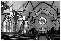 Nativity Church Interior and stained glass. Menlo Park,  California, USA ( black and white)