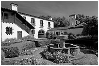 Garden and fountain, Allied Arts Guild. Menlo Park,  California, USA (black and white)