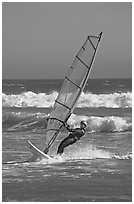 Windsurer leaning back, Waddell Creek Beach. California, USA ( black and white)