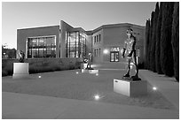 Rodin sculpture garden and Cantor Art Center, dusk. Stanford University, California, USA ( black and white)