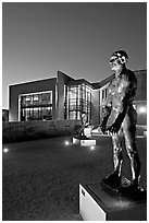 Rodin sculpture and Cantor Museum at night. Stanford University, California, USA ( black and white)