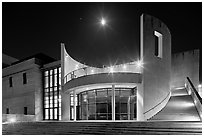 Iris and  Gerald Cantor Center for Visual Arts at night with moon. Stanford University, California, USA ( black and white)