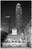 Los Angeles public library and US Bank building at night. Los Angeles, California, USA ( black and white)