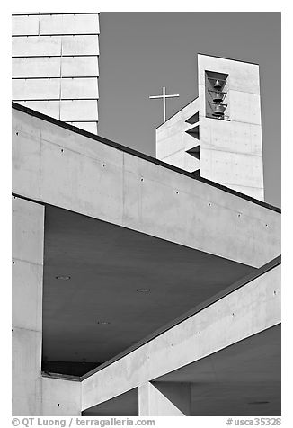 Belltower of Cathedral of our Lady of the Angels. Los Angeles, California, USA (black and white)
