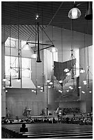 Interior of the Cathedral of our Lady of the Angels, designed by Jose Rafael Moneo. Los Angeles, California, USA (black and white)