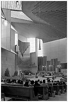 Sunday mass in the Cathedral of our Lady of the Angels. Los Angeles, California, USA ( black and white)