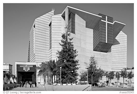 Ochre mantle of Cathedral of our Lady of the Angels. Los Angeles, California, USA (black and white)