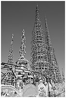 Overview of the Watts Towers. Watts, Los Angeles, California, USA (black and white)