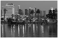 Mc Arthur Park and skyline, dusk. Los Angeles, California, USA (black and white)