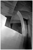Steel curves of the Walt Disney Concert Hall at night. Los Angeles, California, USA ( black and white)