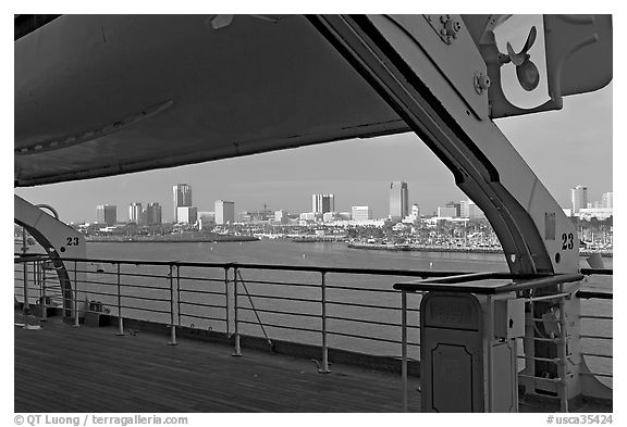 Skyline of Long Beach, seen from the deck of the Queen Mary. Long Beach, Los Angeles, California, USA