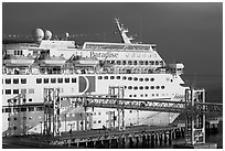 Cruise ship being boarded. Long Beach, Los Angeles, California, USA ( black and white)