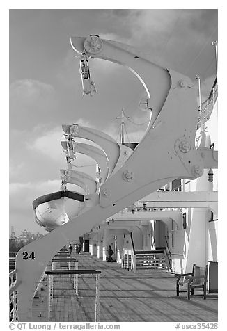 Passenger deck, Queen Mary. Long Beach, Los Angeles, California, USA (black and white)