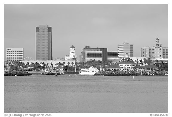 Skyline, late afternoon. Long Beach, Los Angeles, California, USA (black and white)