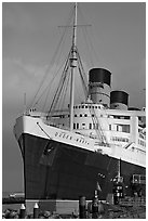 Queen Mary and Russian Submarine. Long Beach, Los Angeles, California, USA (black and white)