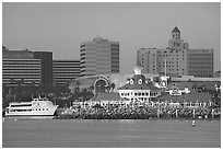 Parkers Lighthouse and skyline. Long Beach, Los Angeles, California, USA (black and white)