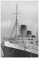 Queen Mary ship at sunset. Long Beach, Los Angeles, California, USA (black and white)