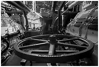 Engine room of the Queen Mary. Long Beach, Los Angeles, California, USA (black and white)