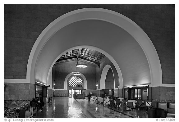 Entrance hall in Union Station. Los Angeles, California, USA (black and white)
