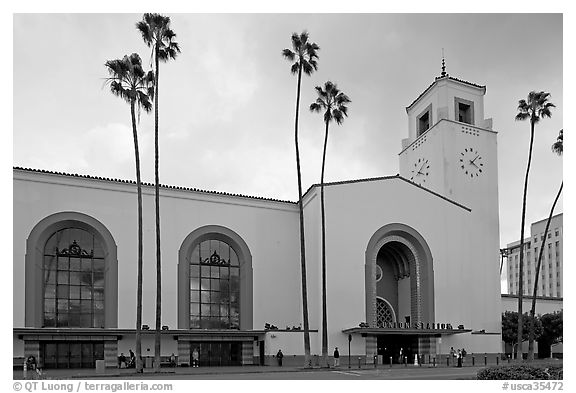 Union Station in mixed Art Deco and Mission styles. Los Angeles, California, USA (black and white)