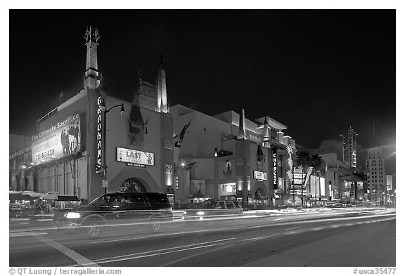 Mann Chinese Theatre at dusk. Hollywood, Los Angeles, California, USA (black and white)