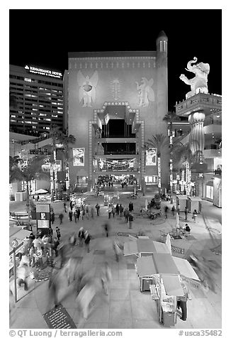 Hollywood and Highland shopping and entertainment complex at night. Hollywood, Los Angeles, California, USA (black and white)