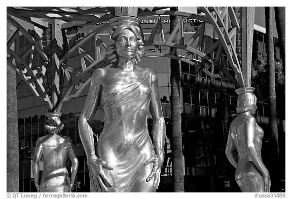 Gazebo with statue of actress  Dorothy Dandridge. Hollywood, Los Angeles, California, USA (black and white)