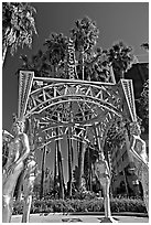 Gazebo with statues of Dorothy Dandridge, Dolores Del Rio, Mae West,  and Anna May Wong. Hollywood, Los Angeles, California, USA ( black and white)