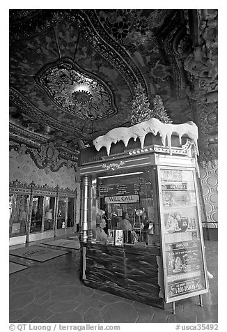 Box office of El Capitan Theatre. Hollywood, Los Angeles, California, USA (black and white)