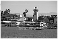 Rowers and fishing village, morning. Marina Del Rey, Los Angeles, California, USA ( black and white)