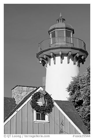 Lighthouse, Fishermans village. Marina Del Rey, Los Angeles, California, USA (black and white)