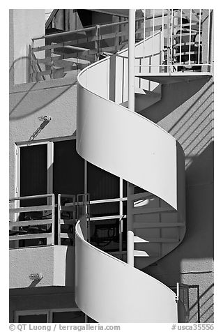 Detail of outdoor spiral staircase. Santa Monica, Los Angeles, California, USA