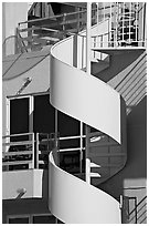 Detail of outdoor spiral staircase. Santa Monica, Los Angeles, California, USA (black and white)